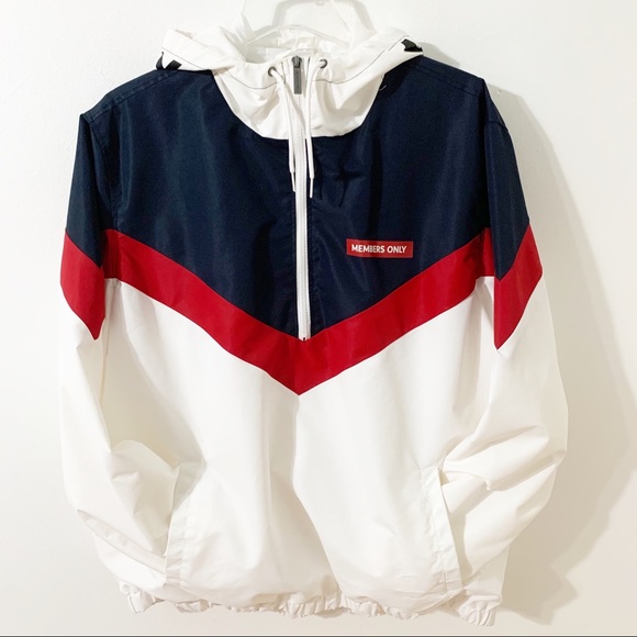 Members Only Other - Members Only Pull Over Anorak Hooded Jacket Members Only Spell Out Hooded 🟥⬜️🟦